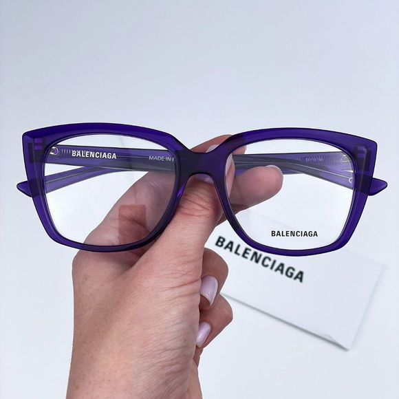 Balenciaga BB0062O 003 Eyeglasses Violet Logo Square Women - Picture 10 of 12